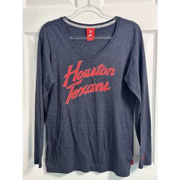 Nike Women’s Houston Texans Long Sleeve T-Shirt Sz Large V-Neck Dark Gray - Picture 1 of 7